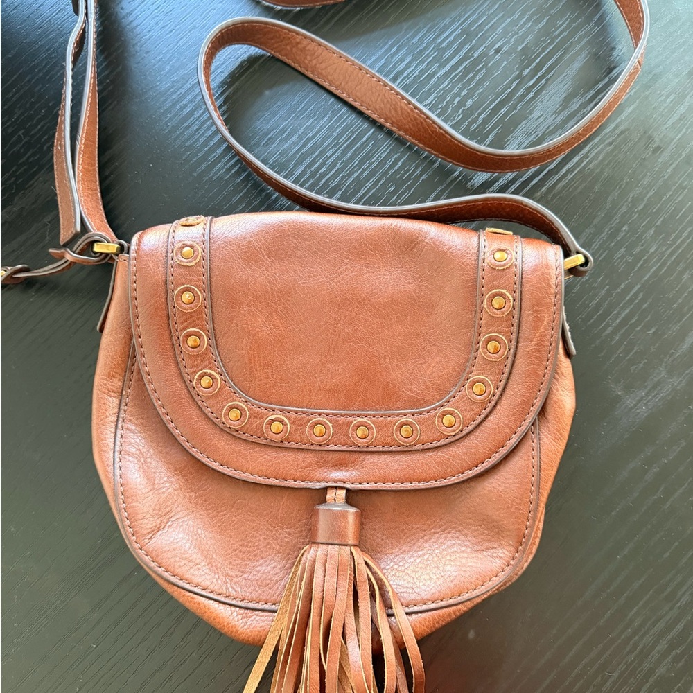 Fossil Tan Leather Crossbody Bag with Tassel
